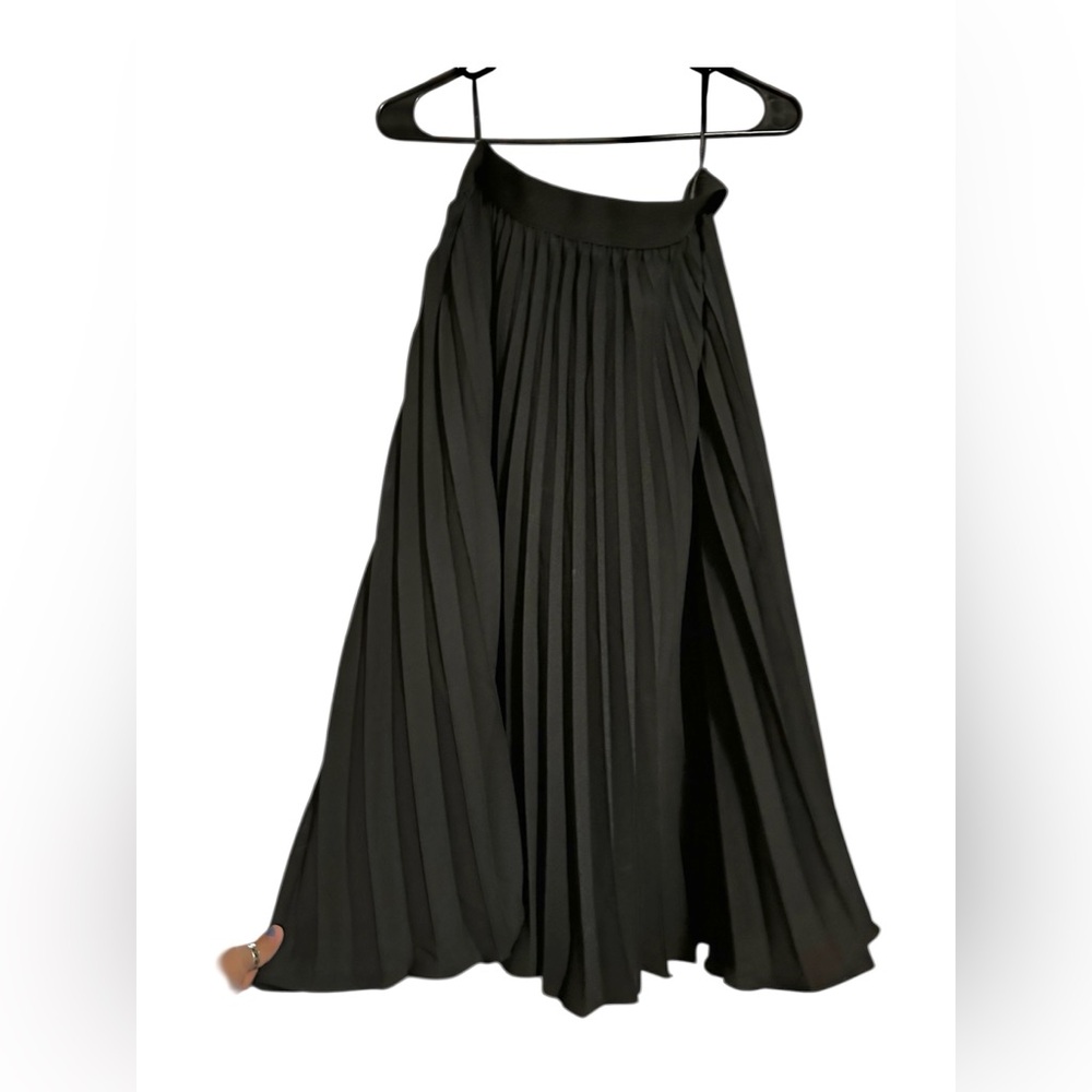 Grace Karin Pleated Black Chiffon Midi Skirt Elastic Waist Swing A-Line size M - Picture 2 of 7